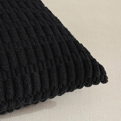 Fancy Homi Black Decorative Throw Pillow Covers 14x24 Inch for Living Room Couch Bed Sofa, Rustic Farmhouse Boho Home Decor, Soft Striped Corduroy Square Cushion Case 35x60 cm