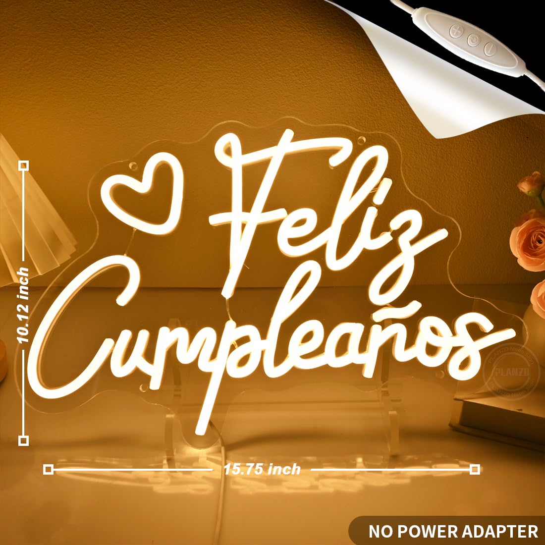 Planzo Feliz Cumpleaños Led Neon Sign Light Spinish Happy Birthday Heart Wall Sign Decor Fiesta Mexican Themed Birthday Party Backdrop Banner Gifts 15.75"x10.12" USB