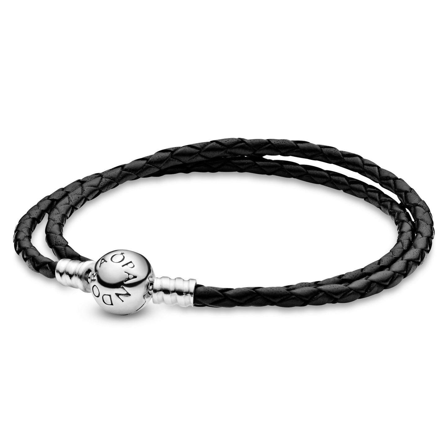PANDORA Moments Double Woven Leather Bracelet with Silver Clasp - Sterling Silver Bracelet - Jewelry for Women - Includes Gift Box - 15