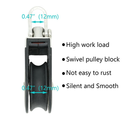 LEQMG High Load Marine Stainless Steel Nylon Block Single Pulley,Smooth Silent Bearing,Rope Runner Boat Accessories(2 Pcs)