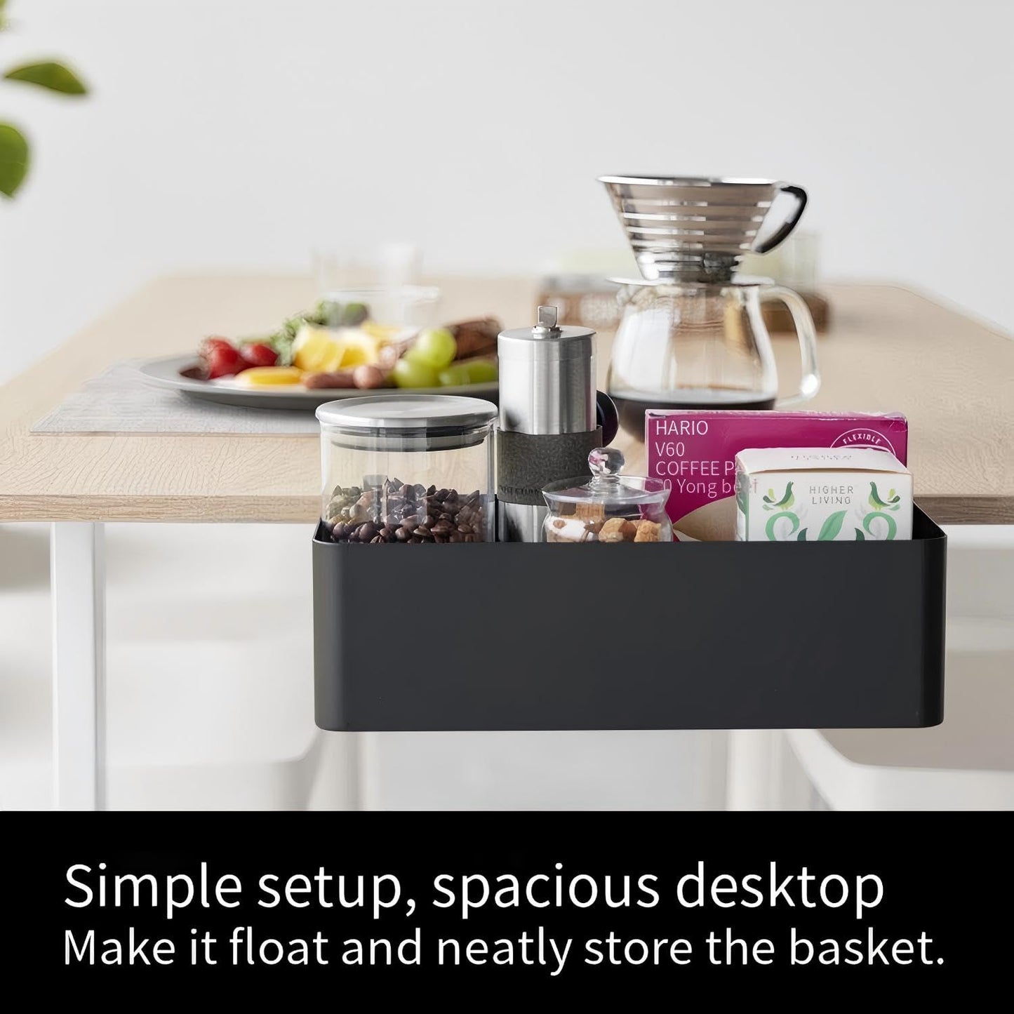 MAGSNOIC No Drill Desk Side Storage,Hanging Organizer,Clamp on Table Basket,Minimalist,Metal material,To Store Office Accessories, Gaming Devices,Storage for Office & Home,Black