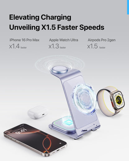 Intoval 3 in 1 Wireless Charging Station for iPhone 17 16 15 14 13 12 11 X Pro Max, Wireless Charger for Apple Watch Ultra 3 SE 9 8 7 6 5 4 3 2, for AirPods 4 Pro Pro 2 3 (Y93, Grey)