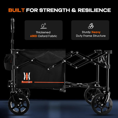 Navatiee 140L Collapsible Folding Wagon, Large Capacity Foldable Wagon with Silent All-Terrain Wheels, Utility Grocery Cart for Camping Shopping Outdoor, Black