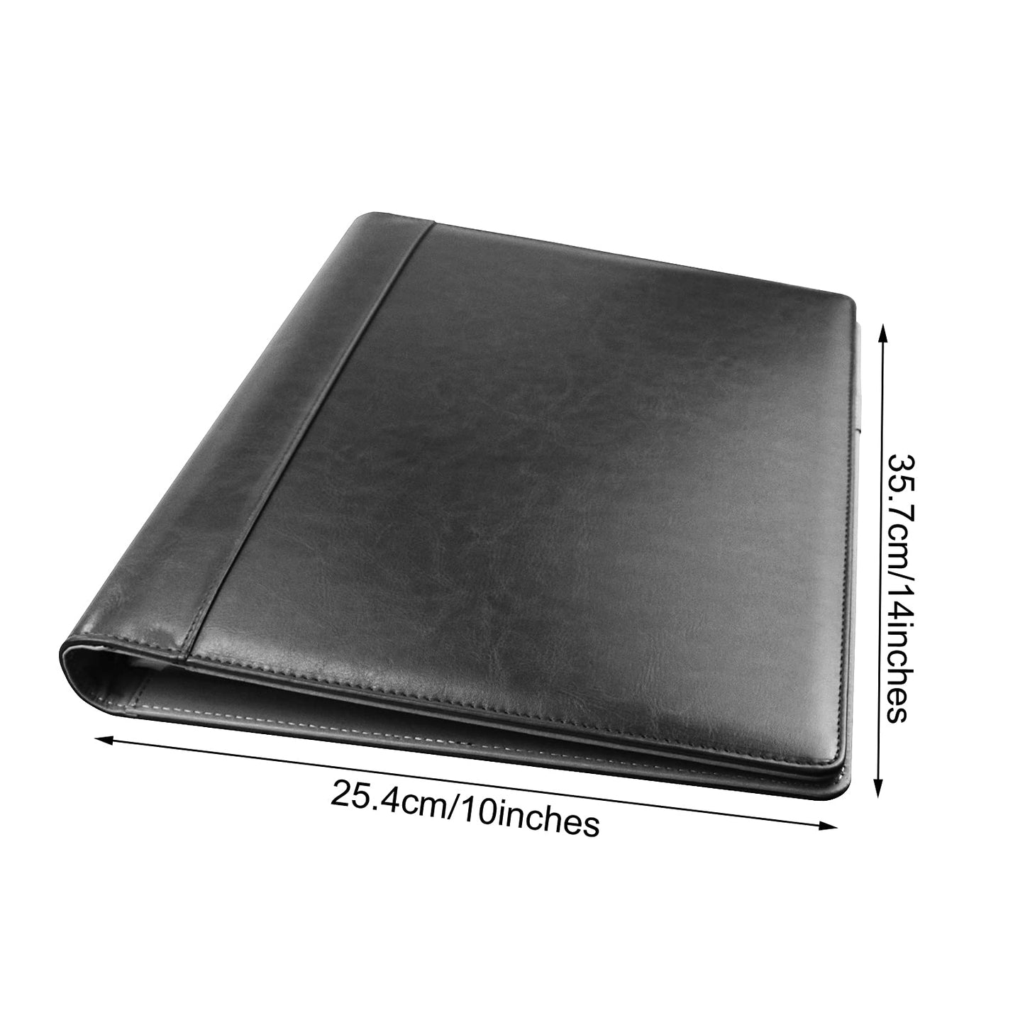 Enyuwlcm PU Leather Padfolio Ring Binder with Clipboard Resume Leather Portfolio with 20 Clear Plastic Sleeves Black