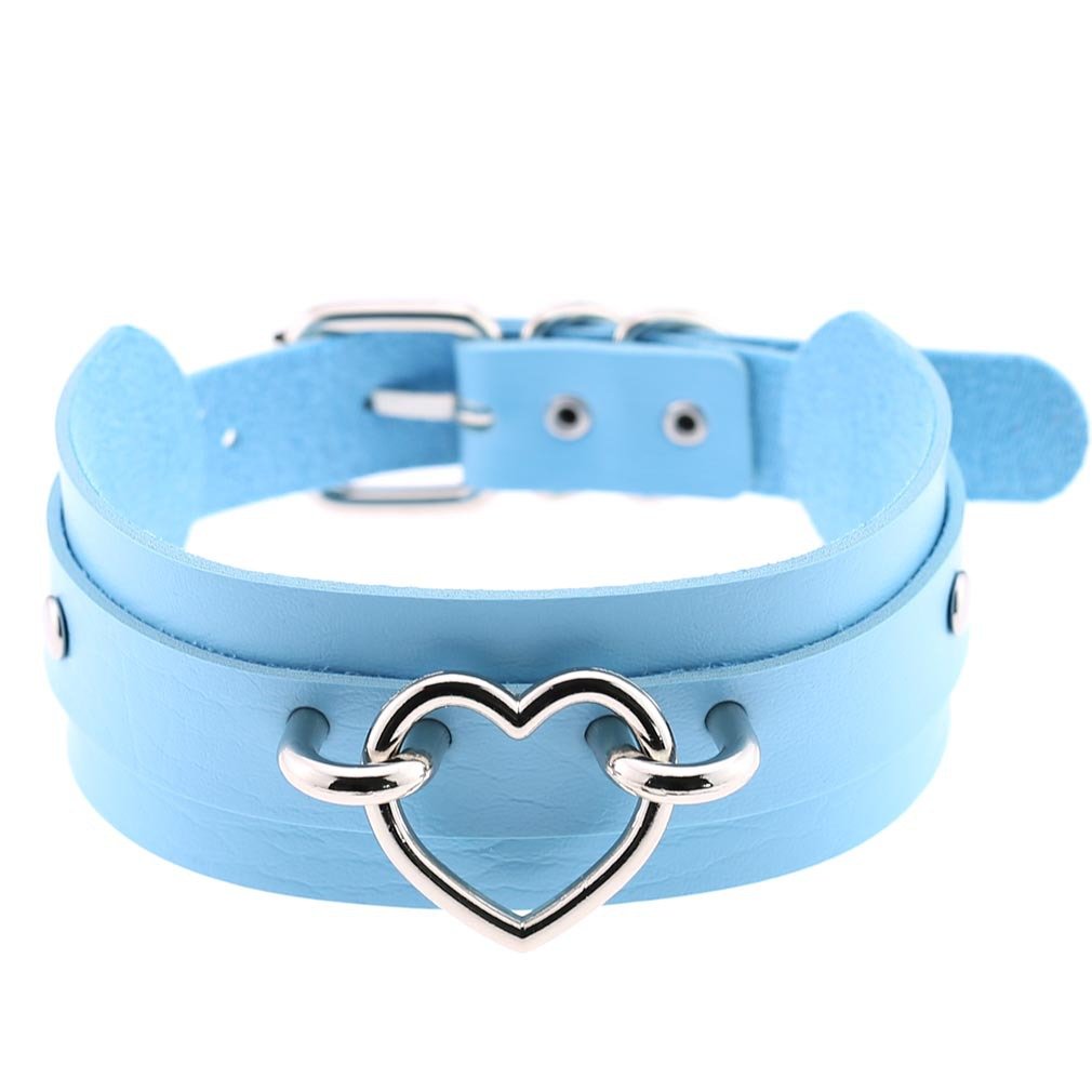 eYLun Women Leather Necklaces Collar Choker Heart Punk Rock Adjustable Collar Necklaces Blue