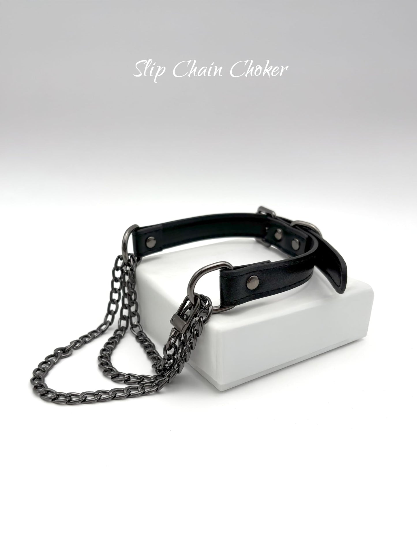 EverGlimp Handmade Black Vegan Leather Choker Collar For Women, Adjustable Triple-Layer Slip Chain Necklace