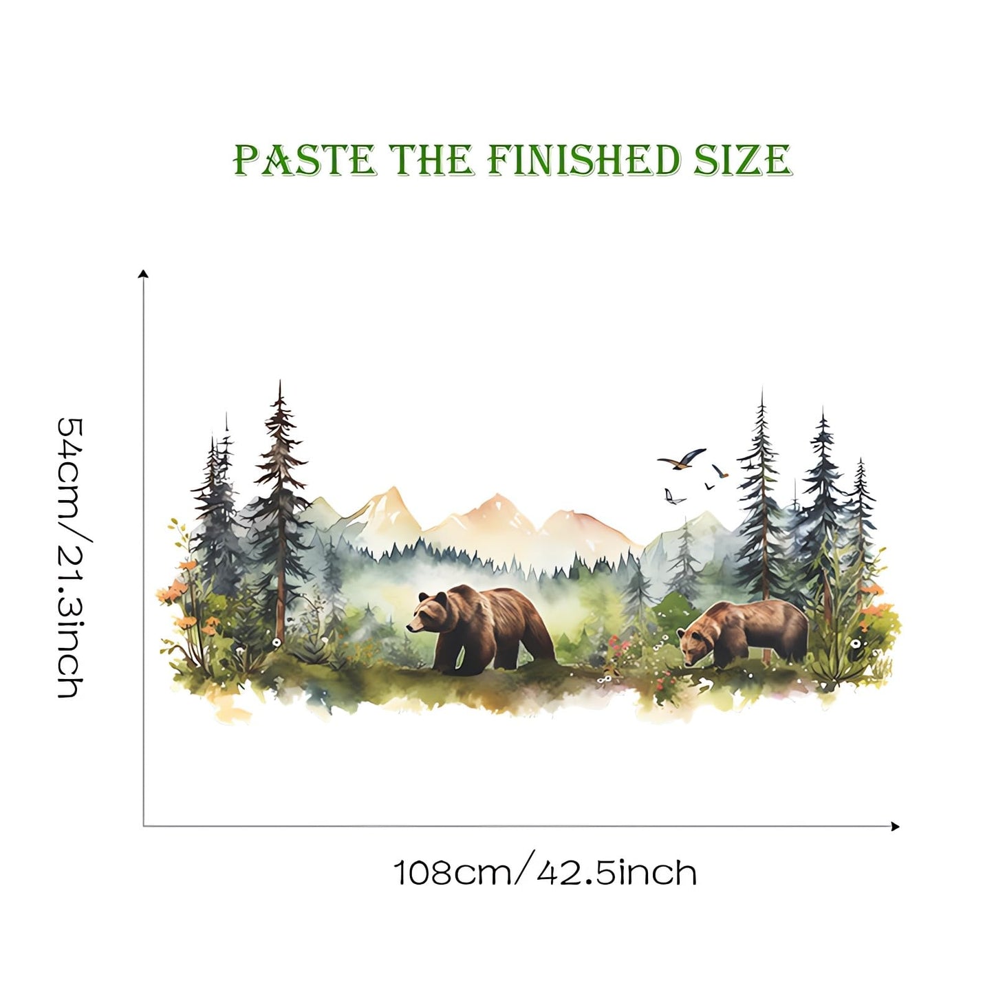Brown Bear Dream Forest Wall Stickers, sacinora Cartoon Wild Jungle Animal Wall Decals Removable Vinyl Peel and Stick for Living Room Bedroom Nursery Sofa TV Background Art Home Decorations
