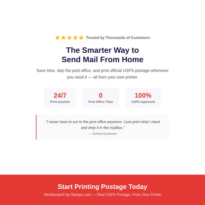 NetStamps Printable Postage Labels (Stamps.com Subscription Required) - Print Approved Postage - Inkjet & Laser Printers - Business, Personal, Home (Patriotic, 10 Sheets)