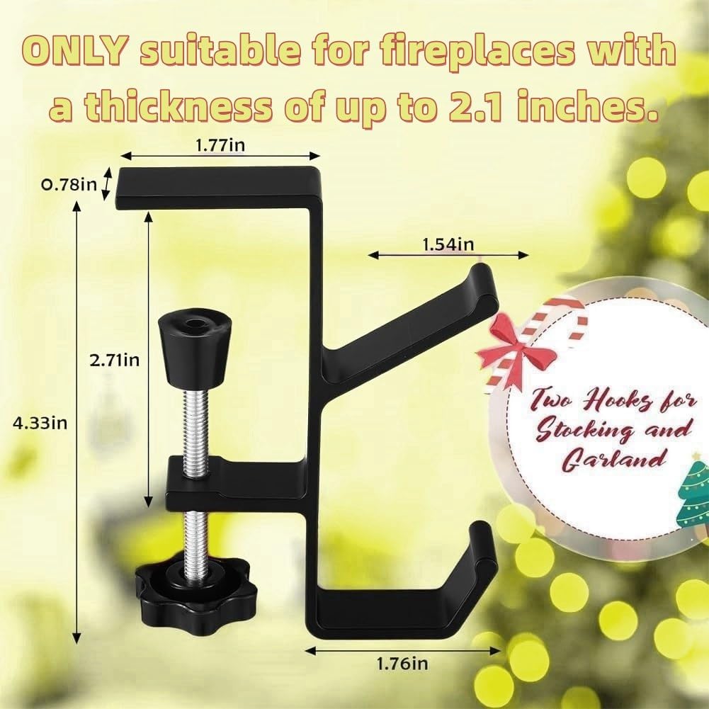 2 in 1 Garland Hangers and Fireplace Stocking Holders，Mantel Hanger for Garland Hooks for Christmas Adjustable No Drill Mantle Hooks Stocking Hanger for Fireplace Xmas Holiday Home Party Decoration