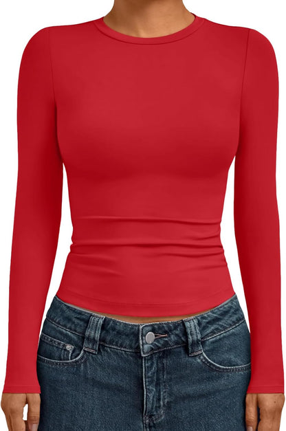 AUTOMET Womens Long Sleeve Shirts Basic Compression Going Out Crop Tops Fall Fashion Y2K Clothes 2025