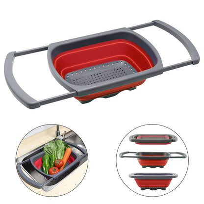 Qimh Colander collapsible, Colander Strainer Over The Sink Vegetable Fruit Strainer Basket (6 Quart) with Extendable Handles, New Kitchen Essentials