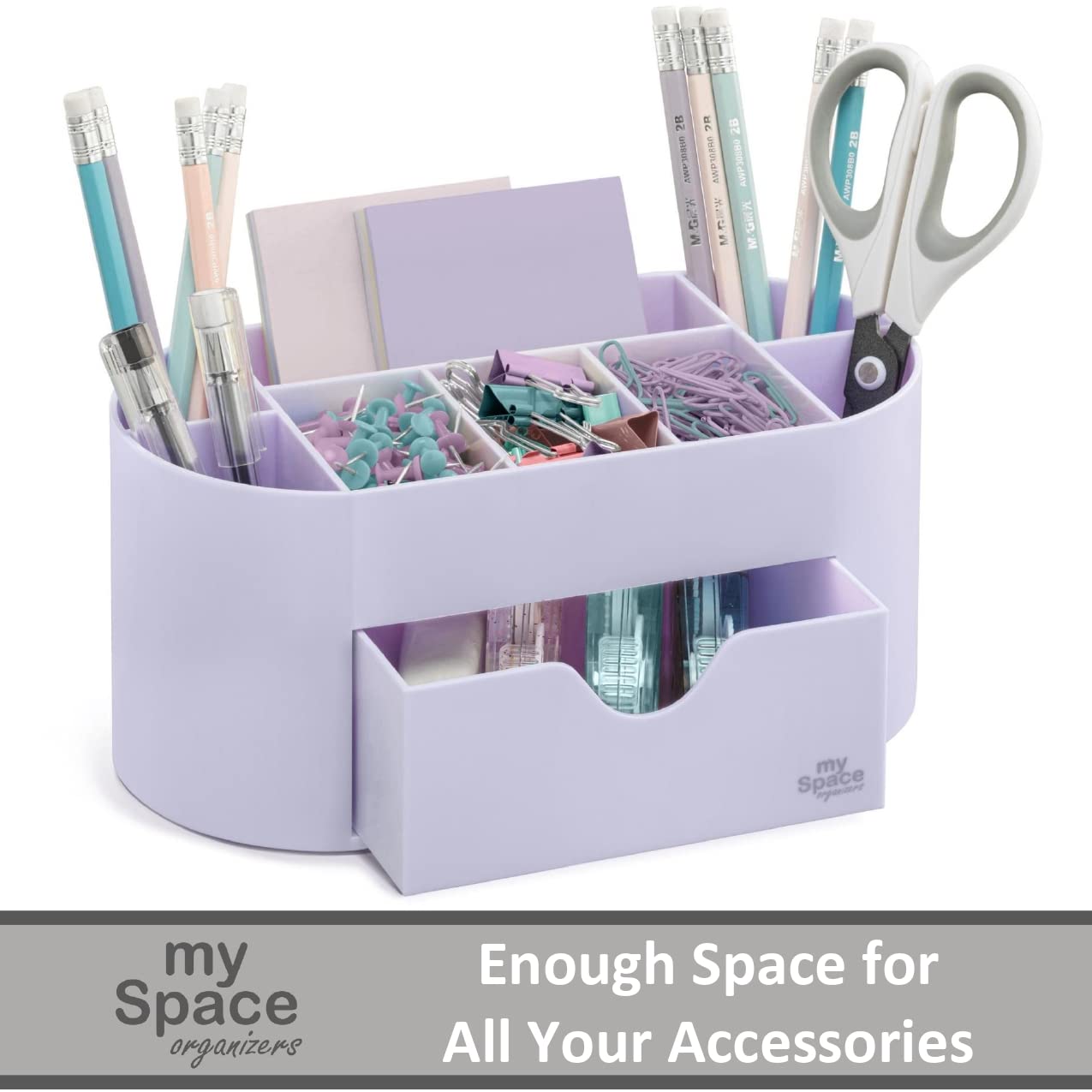 My Space Organizers Lavender Desk Organizer for Office Supplies and Desk Accessories - Pen Holder Desktop Organization for Room College Dorm Home School (White Lavender)