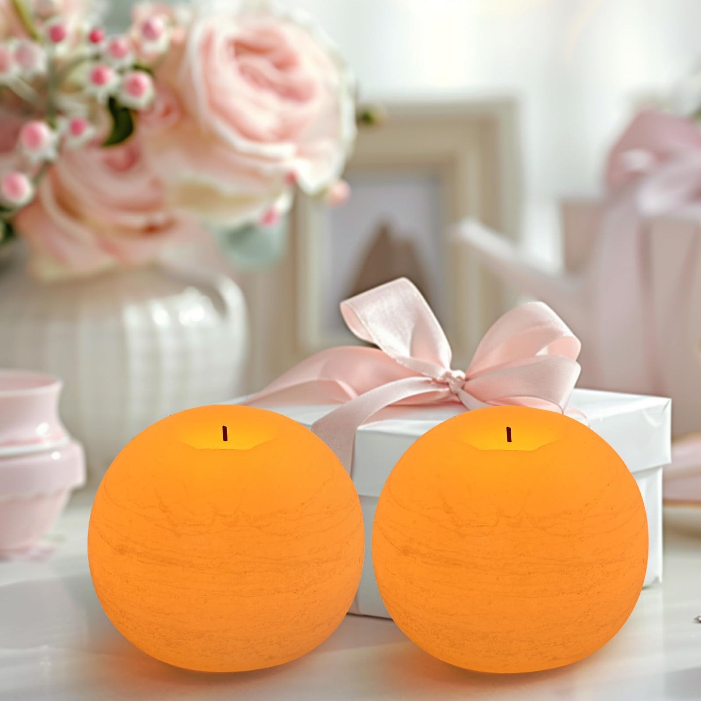 FUWDEO Flameless Candles with Remote & Timer,4"H LED Battery Operated Round Candle 2 Pack,Real Wax Christmas Candle Lights Flickering for Christmas Gift Wedding Home Decor (White)