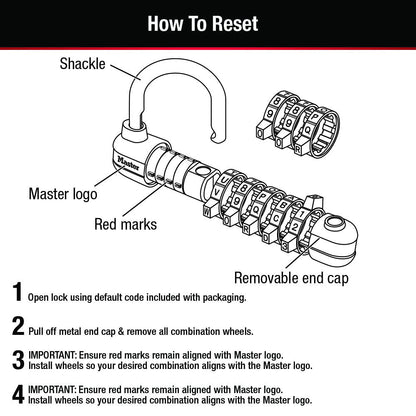 Master Lock Padlock, Set Your Own Word Combination Lock, 2-1/2 in. Wide, Black, 1534DBLK