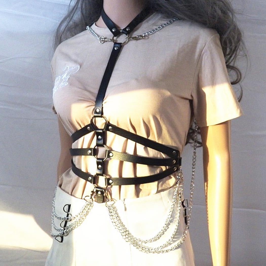 Kesvb Goth Harness Black Chest Chain Leather Harness for Women
