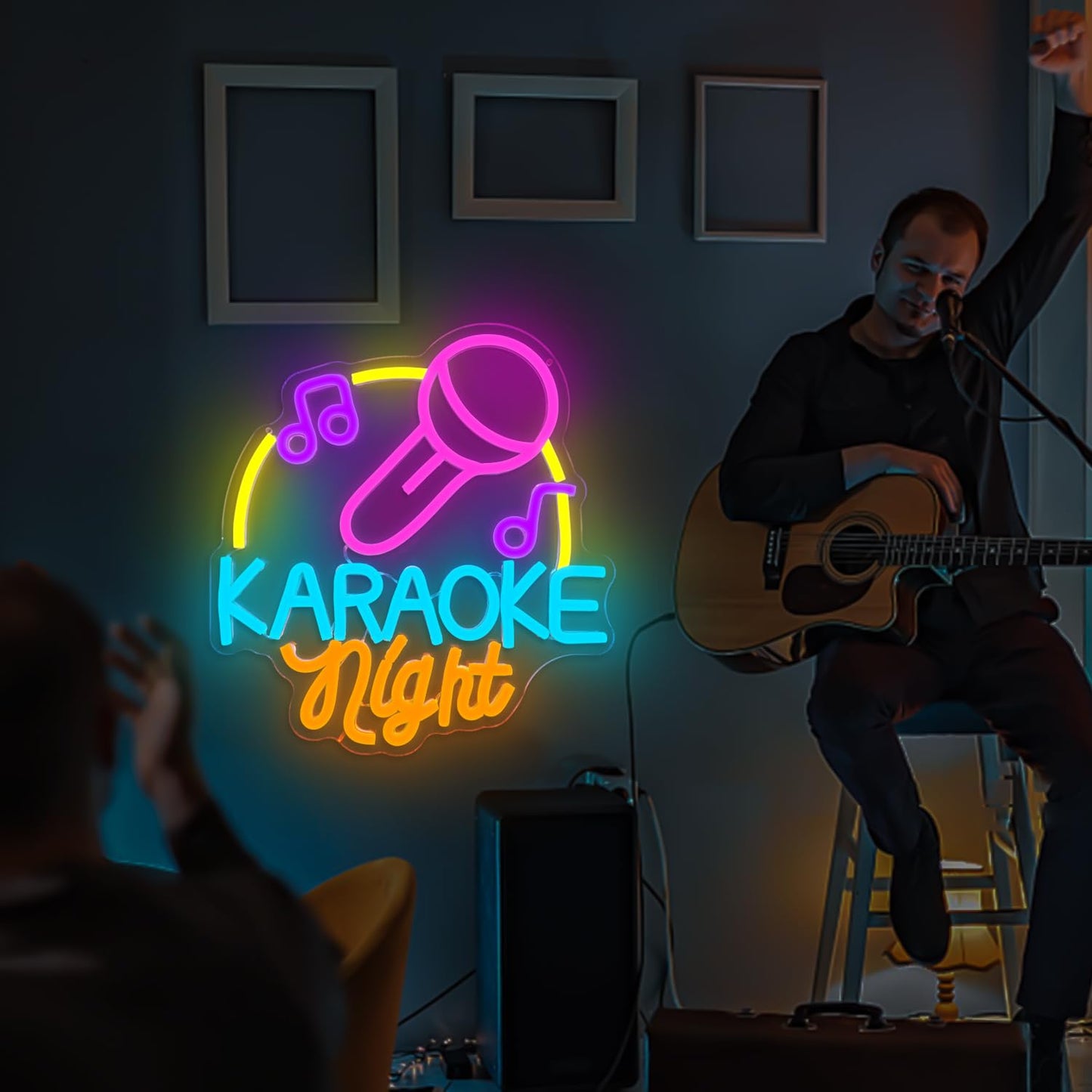 Karaoke Neon Sign Dimmable Led Karaoke Party Neon Lights Signs for Man Cave, USB Powered Karaoke Bar Neon Signs Music Decoration for Live, Wall, Party