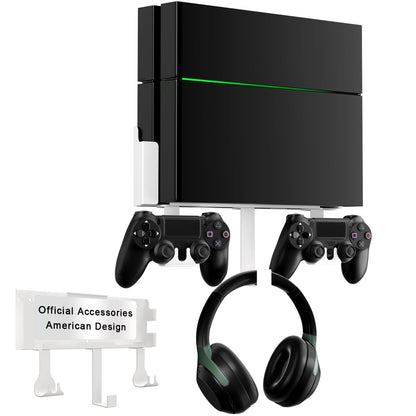 Wall Mount Kit with Detachable 2 Controller Holder & Headphone Hanger, Mount On The Wall Or On The Back Of The TV, Wall Mount Compatible with PS4, White