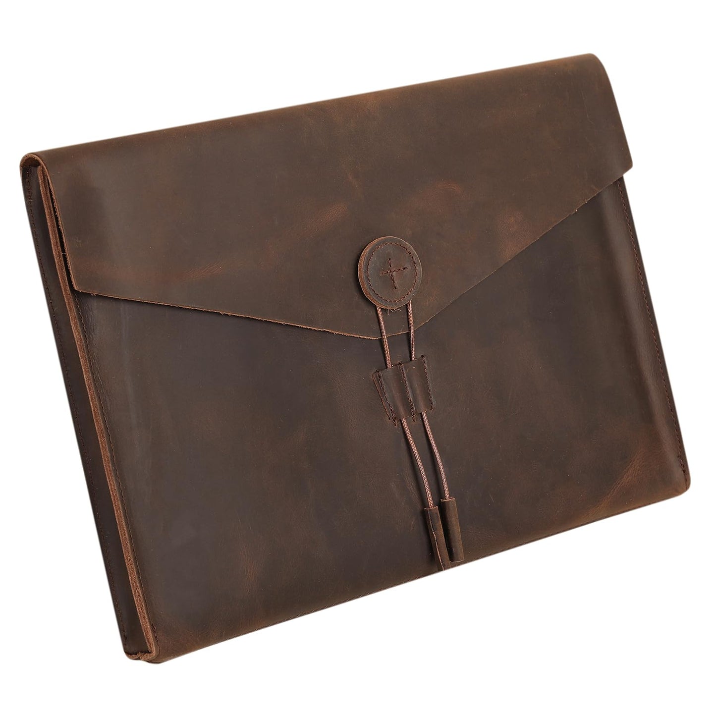 GZRHKJ Genuine Leather Folder Portfolio, Leather File Folder Organizer，Envelope Document Holder for Men&Women, Personalized Folio Laptop Sleeve Case for 15" Laptops, Tablets