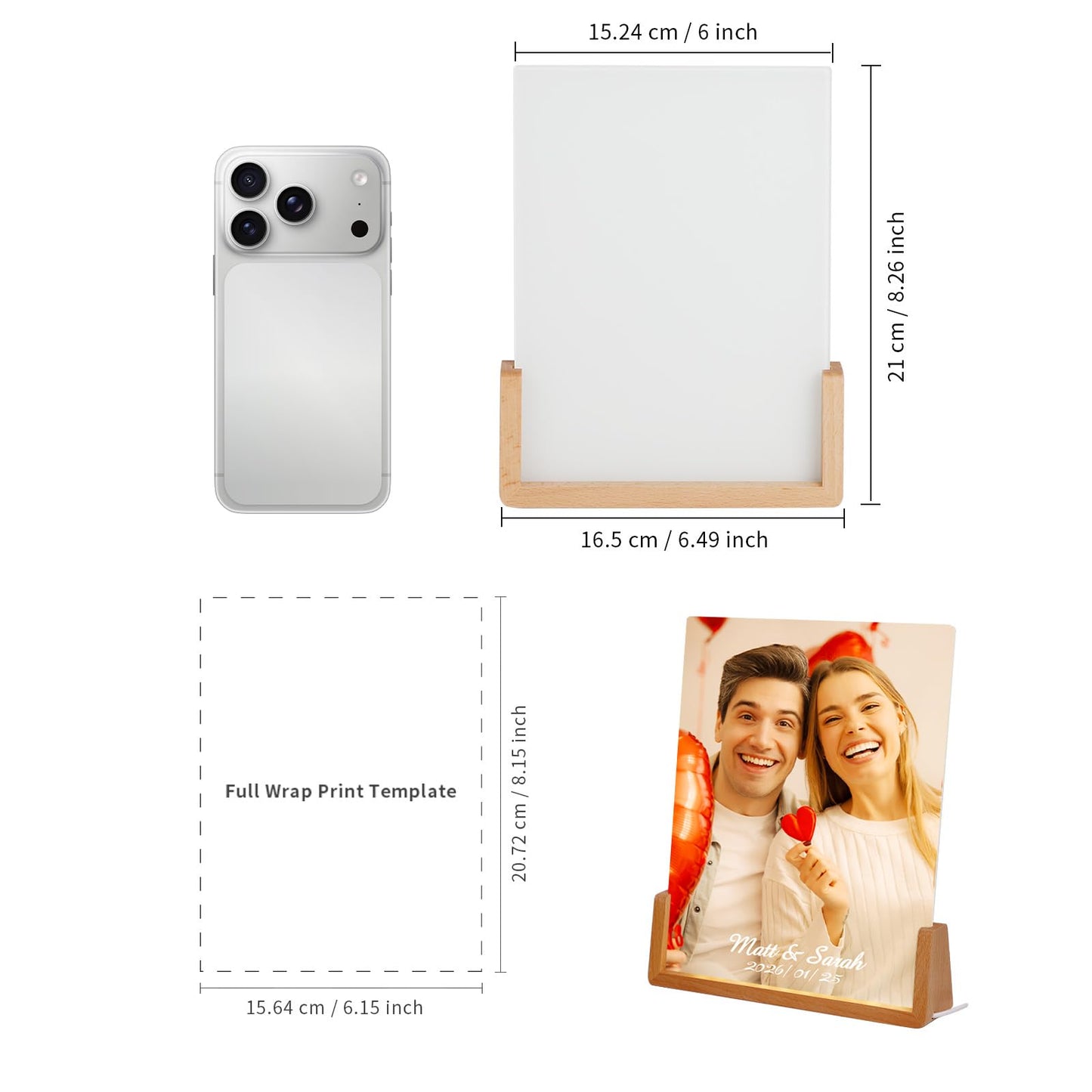 PYD Life 2 Pack Sublimation Night Lights Blanks LED Glass Photo Frames Panels White 6" x 8" with Warm Light,with Wood Stand for Custom Photos Designs, DIY Gifts for Couples, Family