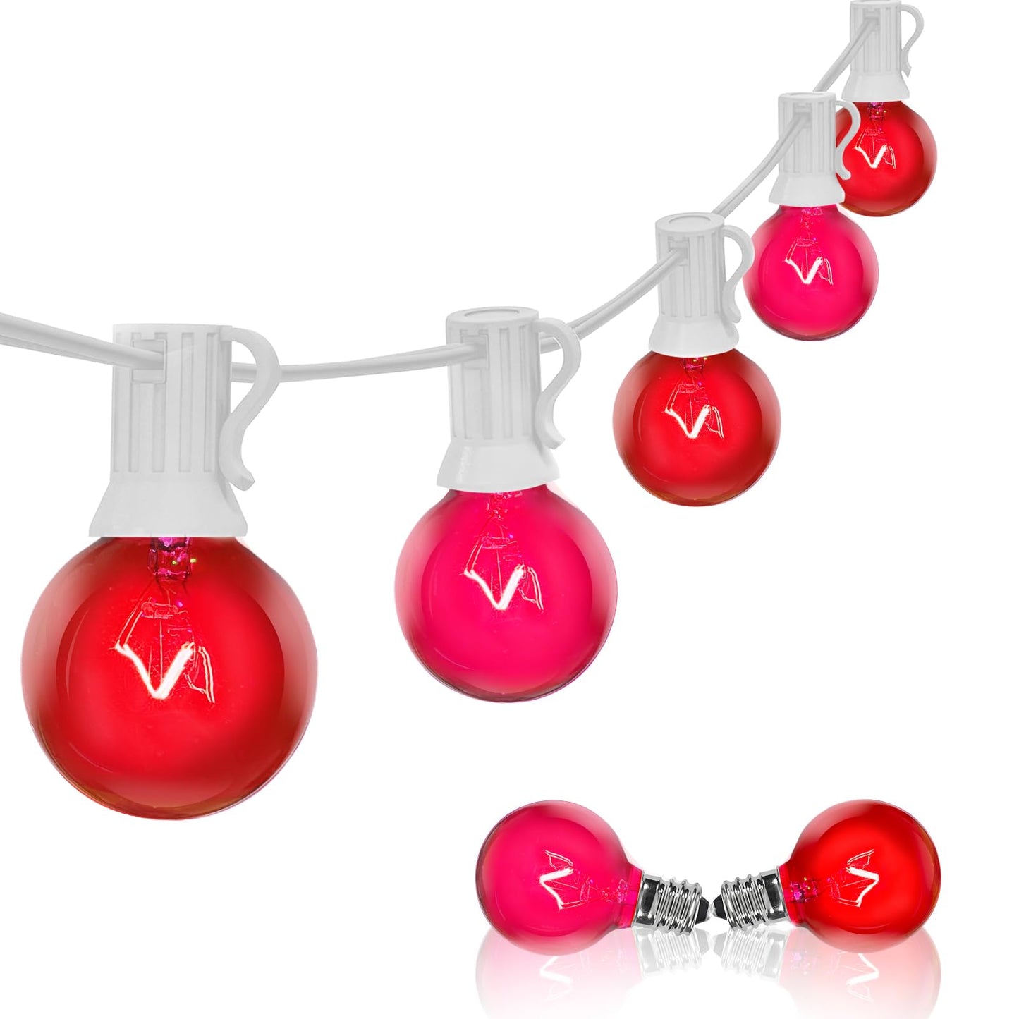 G40 Red and Pink Valentine’s Day String Lights, 25Ft Outdoor Valentines Day Decorations Lights with 27 Red & Pink Globe Bulbs,Hanging Patio Lights Waterproof for Christmas Wedding Party Garden Holiday
