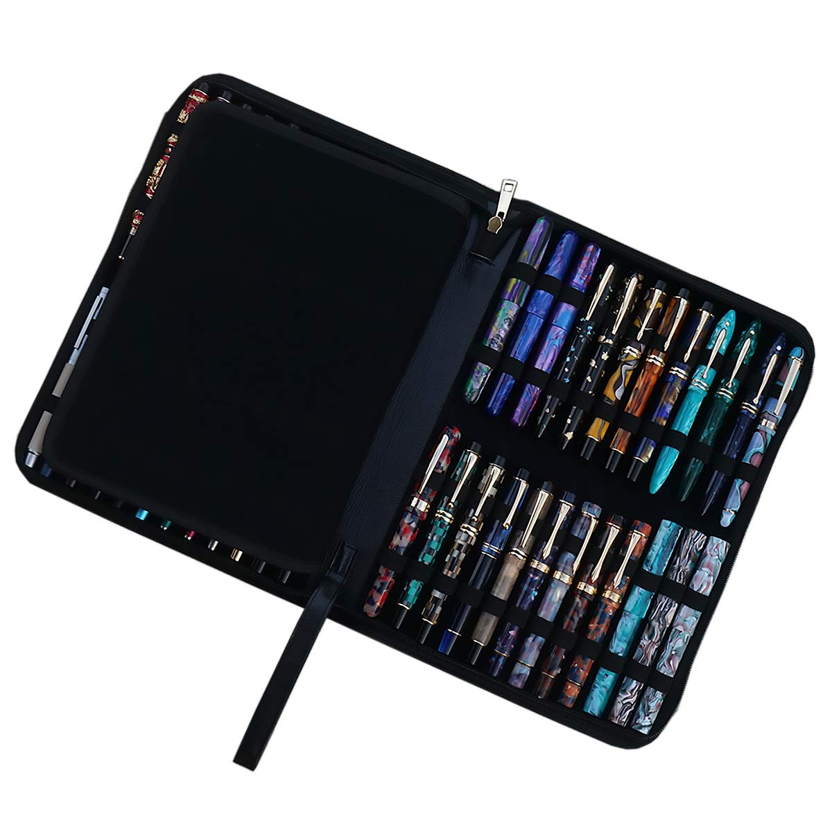 Large Capacity Fountain Pen Case PU Leather Black Color 48 Slots pen pouch bag