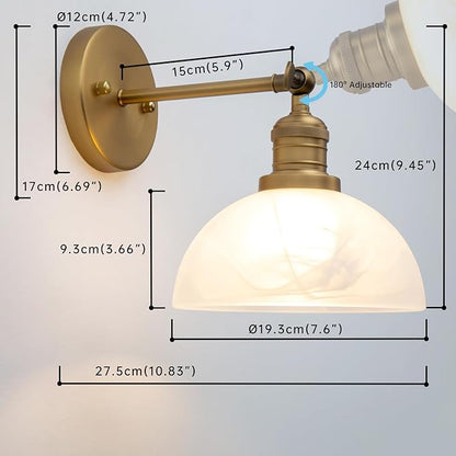 1-Light Vintage Wall Sconce Light with Milk White Glass Shade, Rustic Indoor Wall Mounted Lamp for Bedroom Vanity Bathroom Living Room Over Kitchen Sink