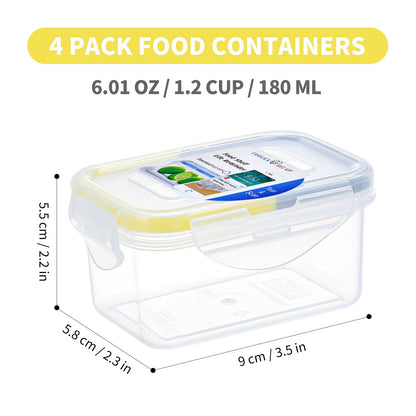 KIGI 4 PACK 6OZ Small Plastic Food Storage Container Set Portion Control Mini Bento Box Leaf-proof To-go Container with Lids