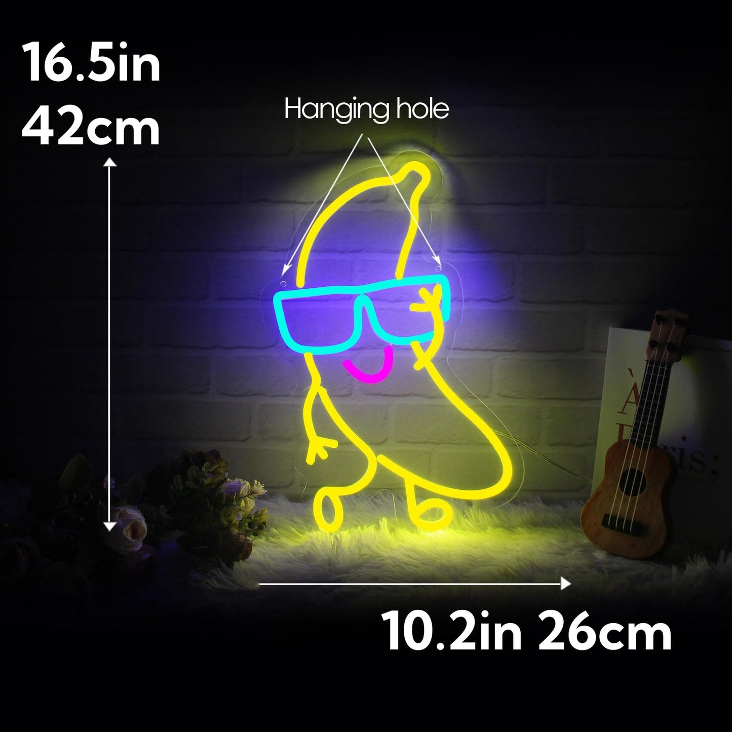 Dancing Banana Neon Sign Banana Neon Light LED Light Up Sign for Wall Decor Dimmable for Room Wall Art 10.2"×16.5"