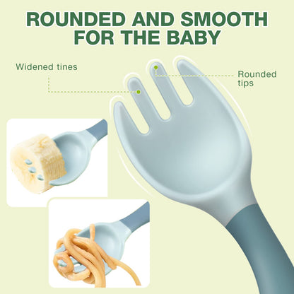 Toddler Utensils Baby Spoons and Forks Set with Case Bendable Self Feeding Training Flatware Silicone Spoon Fork for Kids Babies Children Handle Toddler Set, Green, Pink, Yellow (3 Sets)