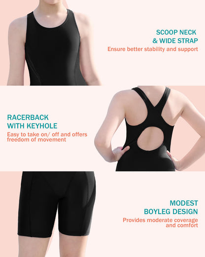 beautyin Swim Team Swimsuits Girls Boyleg Racerback One Piece Bathing Suit Sporty Swimwear Black
