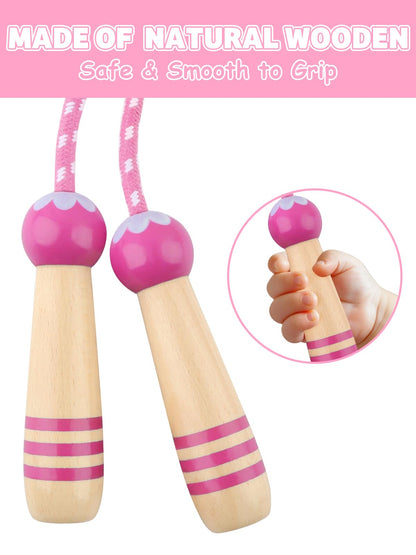 Jump Rope for Kids, Lorvain Adjustable Skipping Rope, Kids Jump Ropes with Wooden Handle for Girls Boys, Weighted Jumping Ropes for Fitness Workout Exercise Outdoor Fun Activity