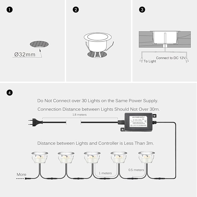 Low Voltage LED Deck Lighting Kit Stainless Steel 1W Waterproof Outdoor Yard Garden Decoration Lamps Landscape Pathway Patio Step Stairs LED In-ground Lights Silver Border(10pcs,Blue)