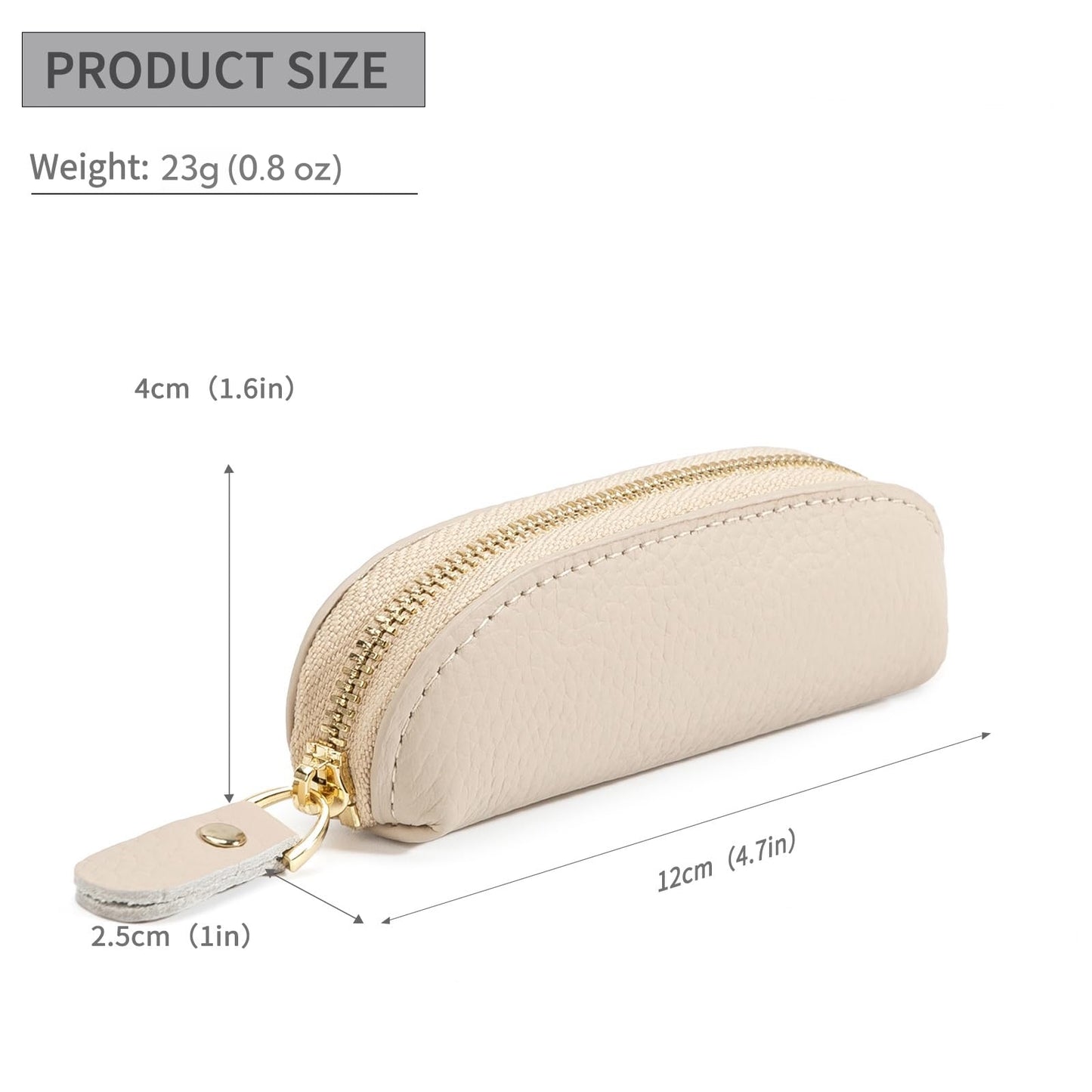 LARENNT Full Grain Leather Coin Pouch - Travel Small Coin Purse with Zipper - Mini Key Pouch Change Purse for Women and Men (Off White)