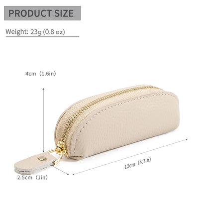 LARENNT Full Grain Leather Coin Pouch - Travel Small Coin Purse with Zipper - Mini Key Pouch Change Purse for Women and Men (Off White)