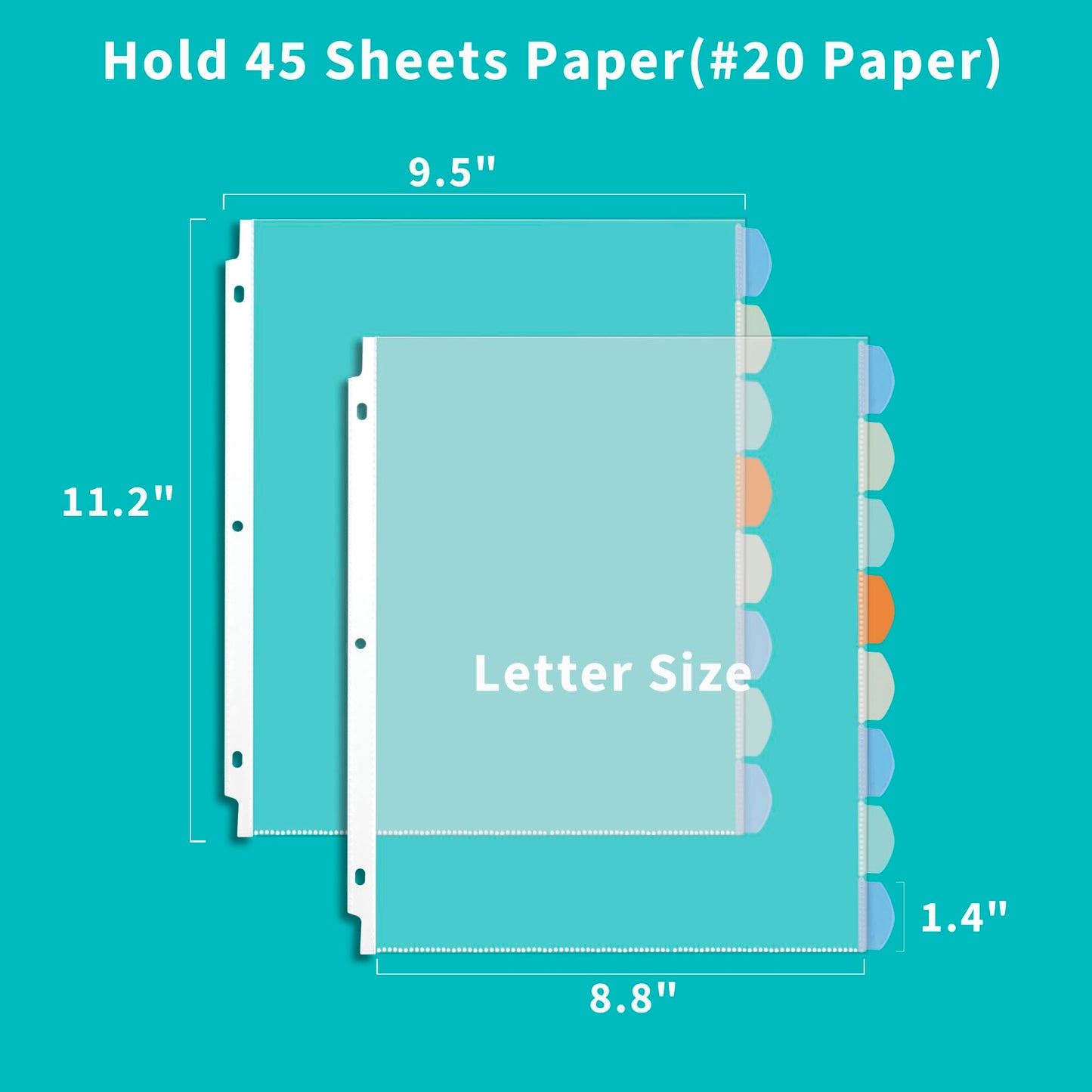 Binditek 128 Pack Heavyduty Clear Sheet Protectors with 8 Tabs, 45 Sheets Capacity, 8.5 x 11 inch Plastic Dividers for 3 Ring Binder, Insertable Index Divider, Letter Size, 16 Set, Label Sticker