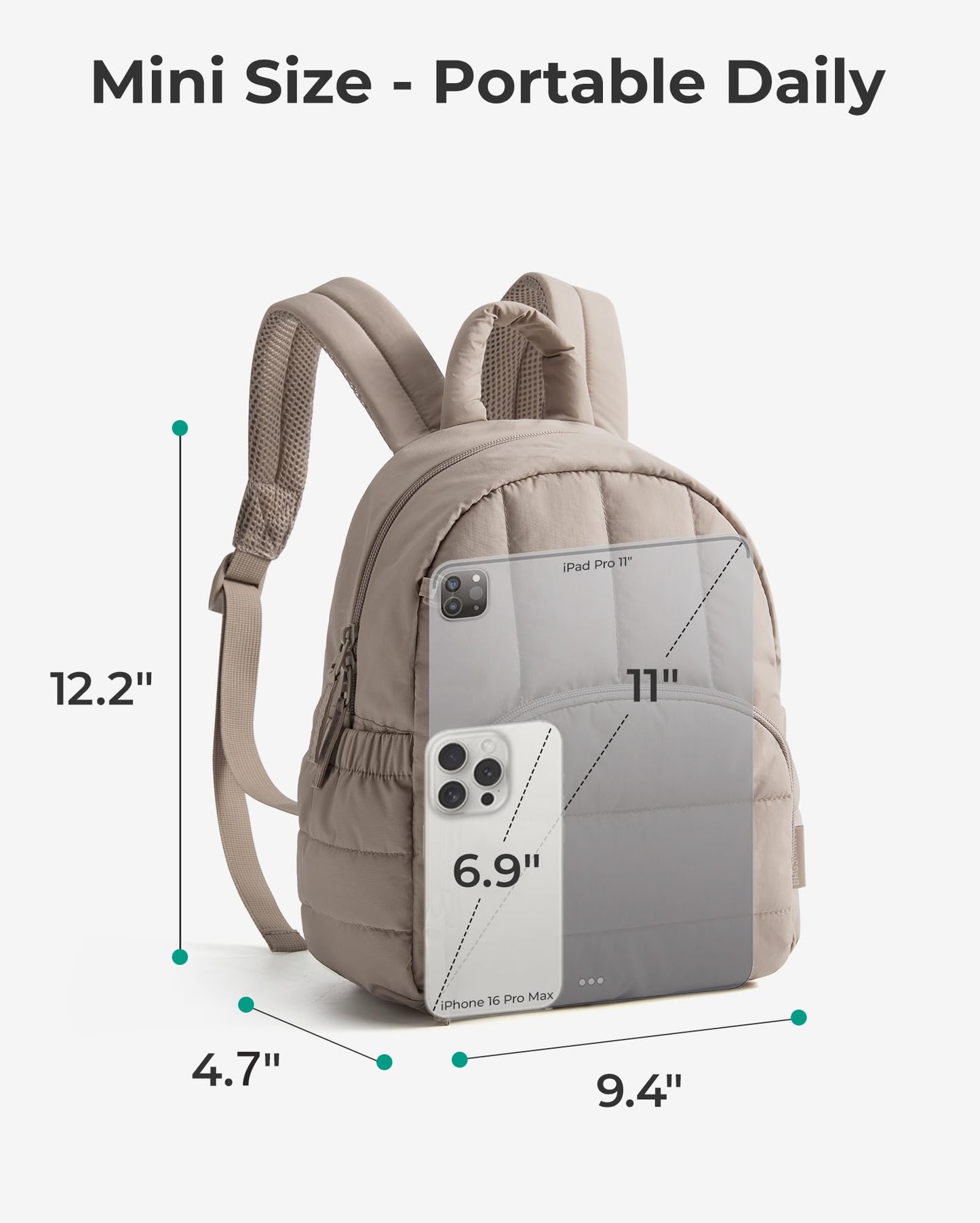 BAGSMART Mini Backpack for Women, Lightweight Puffer Small Backpack Purse, Quilted Casual Travel Daypack, Cute Water-Resistant Bookbag for Daily, Brown Checkered