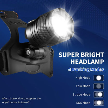 Staaricc Super Bright Aluminum Headlamp, Rechargeable Headlamp High Lumen, 90° Adjustable Focus Head Lights for Forehead, Head Lamps LED Rechargeable, Waterproof Headlamps for Adults Camping Hard Hat