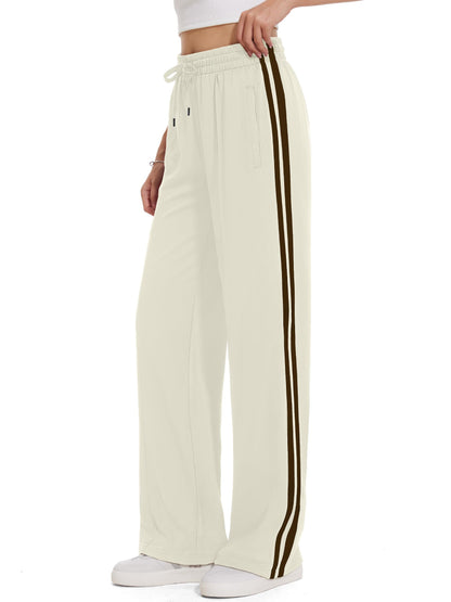 Tapata Petite Women's 28" Inseam Casual Pants Track Athletic Sweatpants Warm Up Loose Side Stripe Street Slacks, Beige, XL