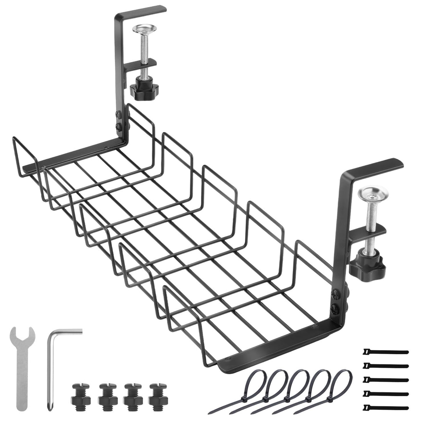 Under Desk Cable Management Tray, 15.7'' Metal Wire Organizer with Clamp, No Drill Desk Cord Rack for Cable Management, Computer Wire Organizer for Office and Home – Sturdy & Scratch-Free