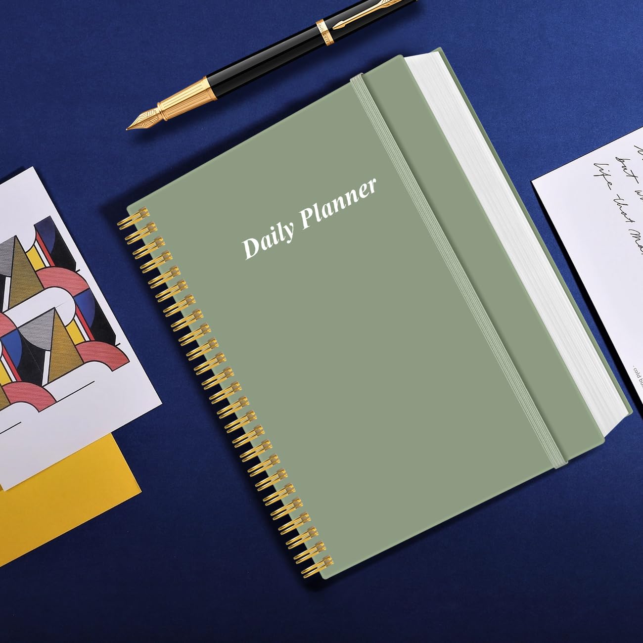 Daily Planner Undated - A4 To Do List Notebook Hourly Schedules, Spiral Appointment Planner for Women and Men,PVC Hardcover, Inner Pocket, Elastic Closure, 8.5" x 11", Green