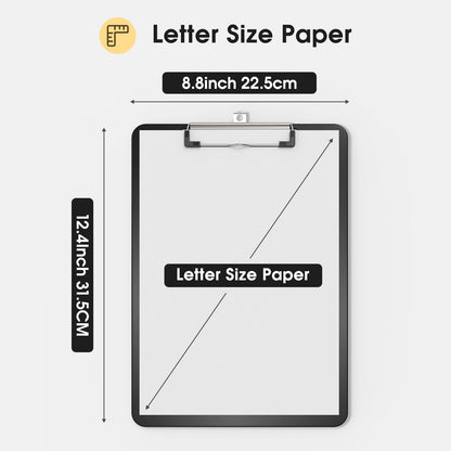 Macroclo Plastic Clipboards, A4 Black Clip Board 8.5x11 for Classroom, Students, Kid, Woman, Size 9" x 12.5" with Low Profile Clip, Office & School Supply