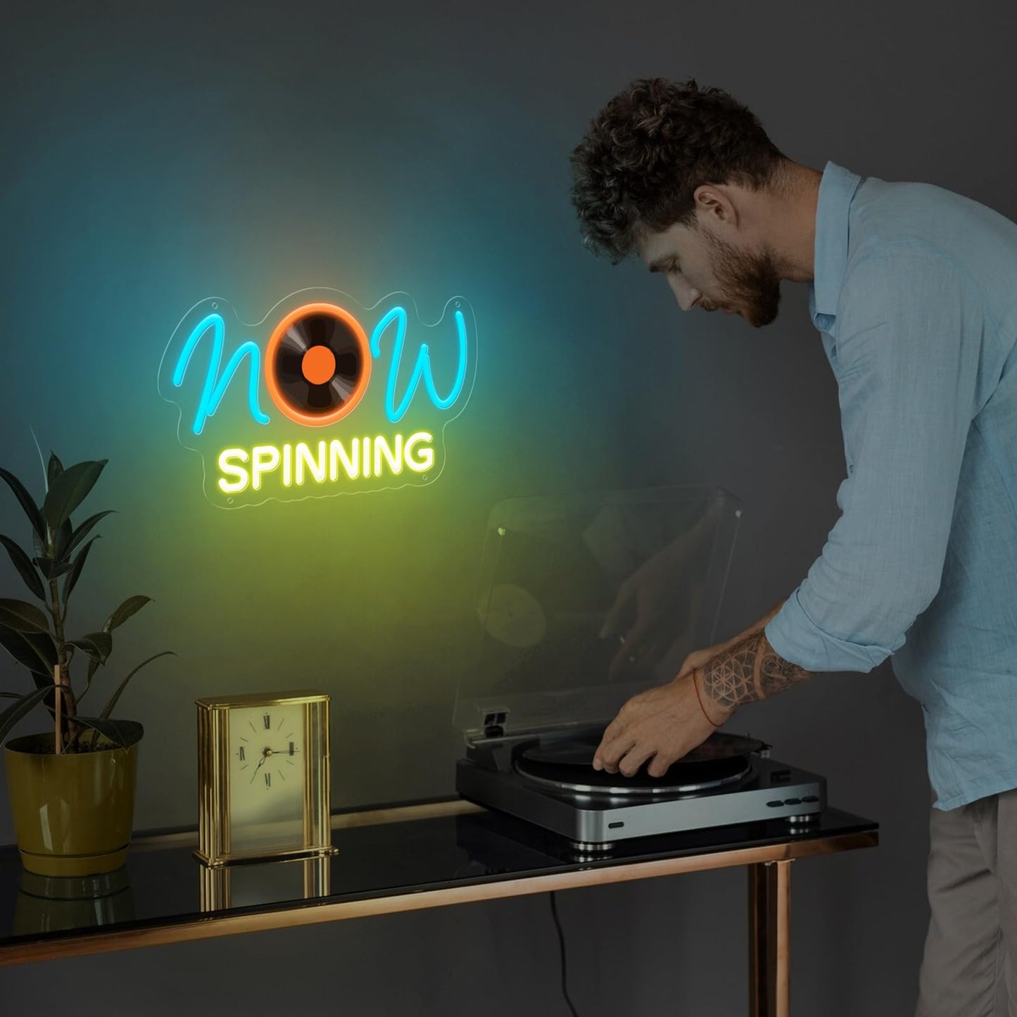 Record Neon Sign,Dimmable Now Spinning Music LED Neon Light for Wall Decor, for Bar Music Room Recording Studio Bedroom Decor