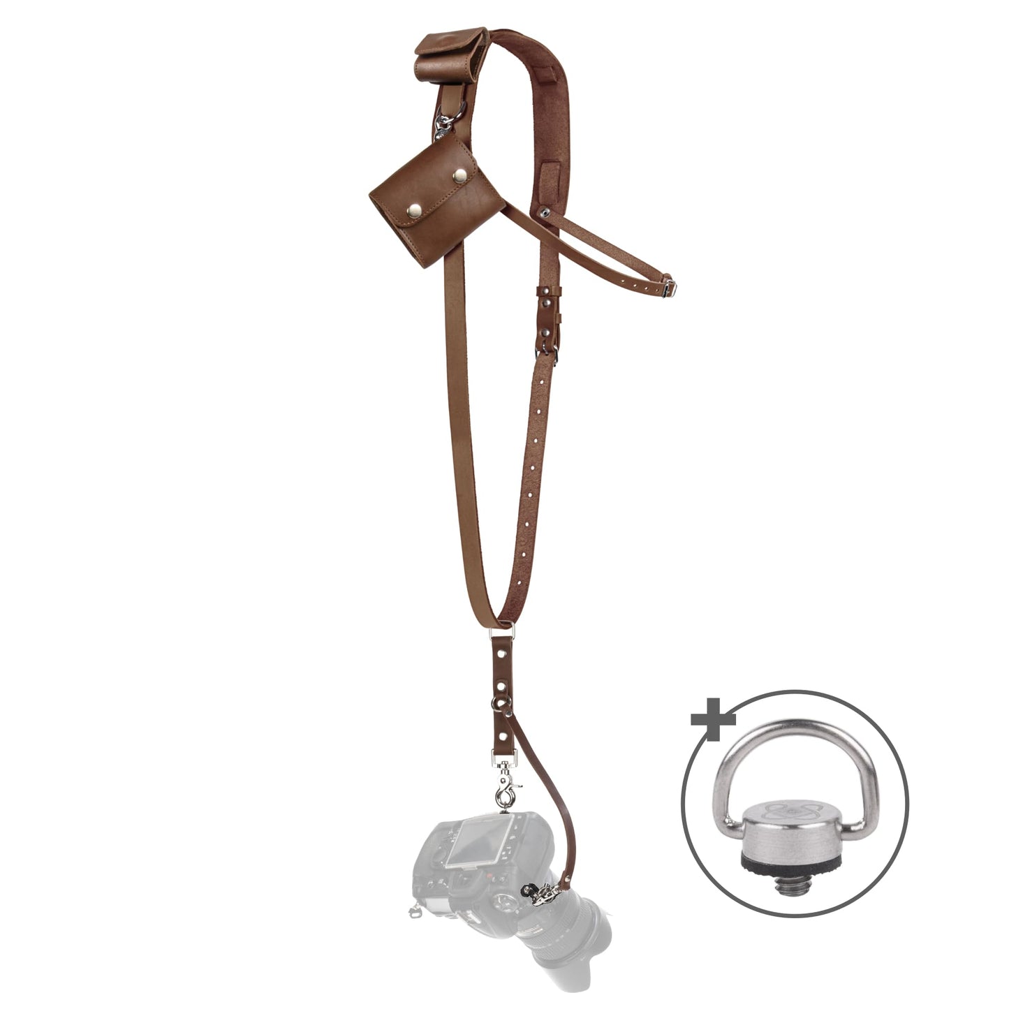 C Coiro Leather Camera Strap for One Camera - Professional Single Leather Harness Shoulder Strap with Sd Card Holder & Battery Holder, Quick Release Gear for DSLR/SLR, Brown