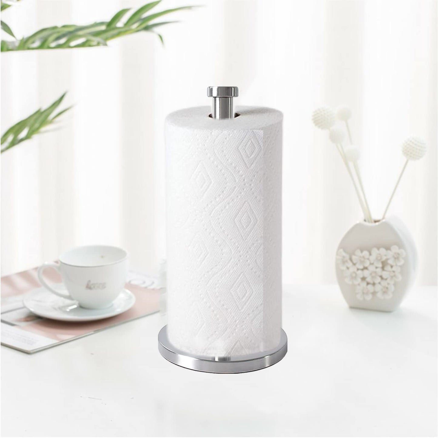 GWGTHZ Silver Standing Paper Towel Holder for Kitchen& Bathroom Countertop,Under Counter, Table Or BBQ, Standard or Jumbo-Sized Roll Paper (with Stainless Steel Base)