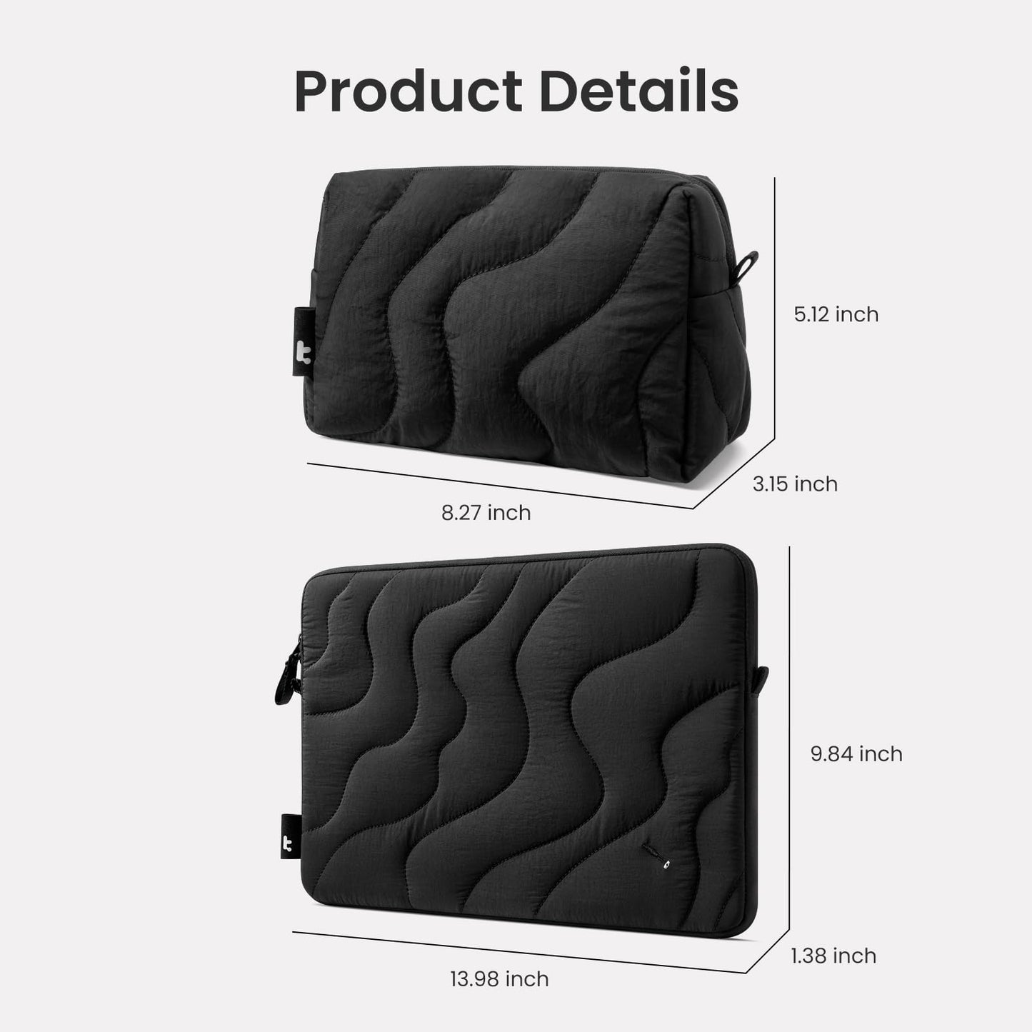 tomtoc 360 Protective Puffy Laptop Sleeve Kit for 14-inch MacBook Pro M5 2026 A3426 A3427/M4/M3/M2/M1 Pro/Max A3434 A3112, Quilted Soft Puffer Computer Bag with Tech Pouch for 13.8" Surface Laptop 7