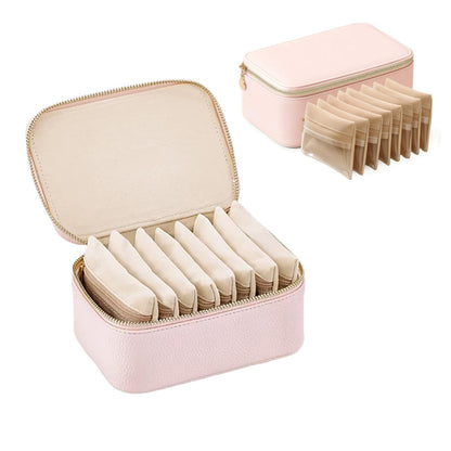 Jeonnfp Jewelry Box Organizer for Women,Small Travel Jewelry Case,Mini Travel Jewelry Organizer with 8 Velvet Jewelry Zipper Pouches, Jewelry Box Organizer for Christmas Birthday(Pink)