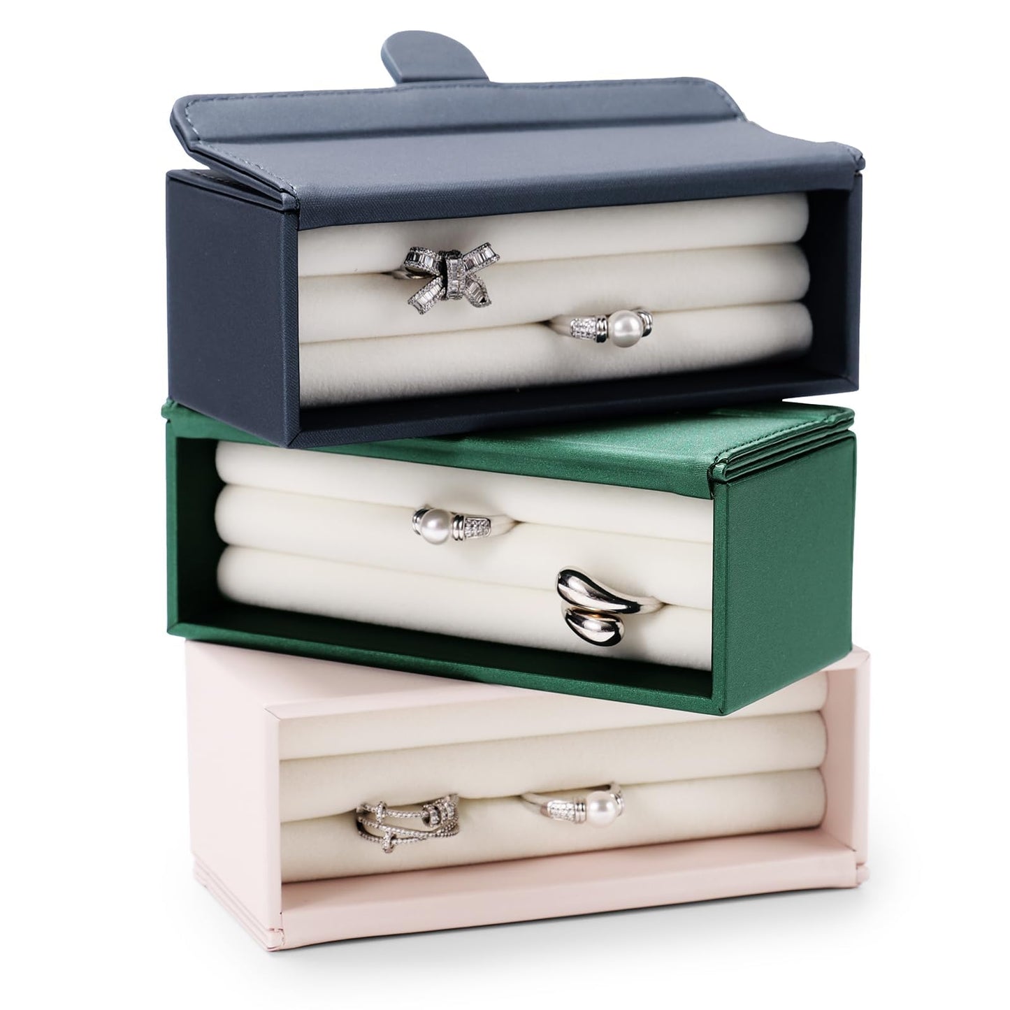 Oirlv Travel Rings Storage Box: Compact Multi-Ring Organizer Case, Premium Leather & Velvet Lined for Tangle-Free Protection, Portable Jewelry Case for Weekend Trips & On-the-Go(Green)