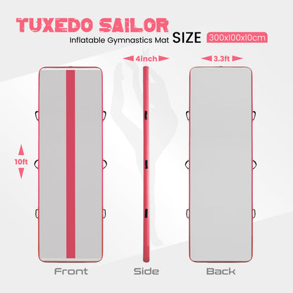 Tuxedo Sailor 10ft/13ft Inflatable Gymnastics Mat, 4-Inch Thick Air Tumbling Track with High-Speed Electric Pump, Storage Bag & Repair Kit for Home Gym, Cheerleading, Yoga, Kids Training (Blue & Pink)