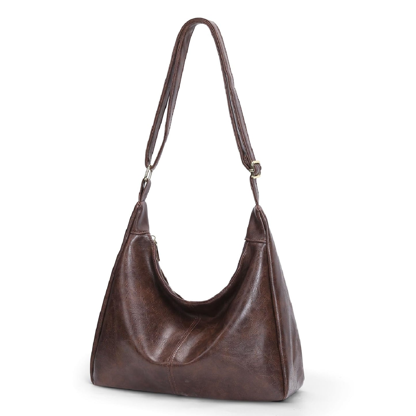 Brown Shoulder Bag for Women,Brown Leather Purse Slouchy Hobo Bags Everyday Purse Daily Commuting Bag with Zipper