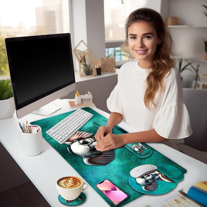 LIMKRIAN Desk Mat Pad, Large Gaming Mouse Pad with Wrist Rest Wrist Support, Ergonomic Mouse Pad Keyboard Mat Wrist Rest, Cup Coaster, Home Office Desk Accessories Decor Supplies, Cute Elephant